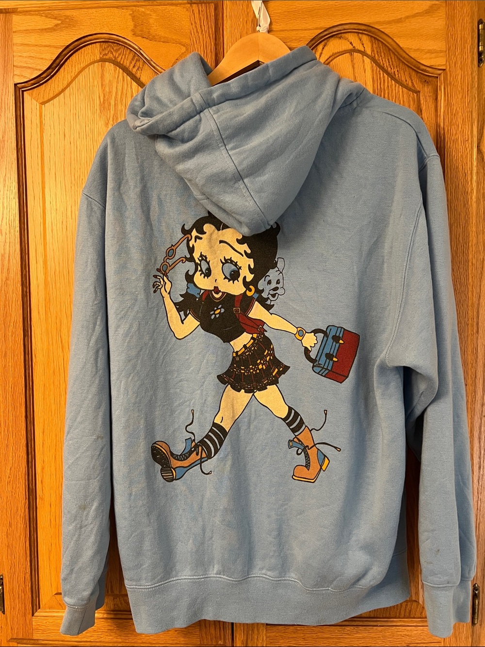 "Off to School" Betty Boop Baby Blue Fleece Hoodie